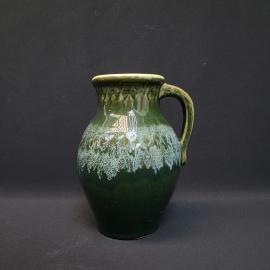 Кувшин винтажный, СССР. Керамика, зеленая глазурь, декоративный, с ручкой, около 21 см