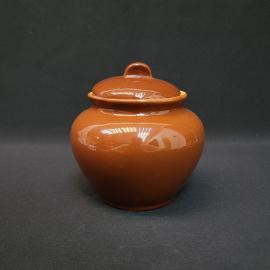 Горшок керамический винтажный, СССР. С крышкой, глазурованная керамика коричневого цвета