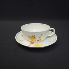 Чайная пара винтажная, СССР. Фарфор Дулево, декор с кленовыми листьями