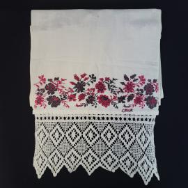 Полотенце винтажное, СССР. Льняное, с вышивкой и кружевом, 236 см, декоративное
