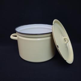 Кастрюля винтажная, СССР. Эмалированная, с крышкой, светло кремовая кухонная посуда