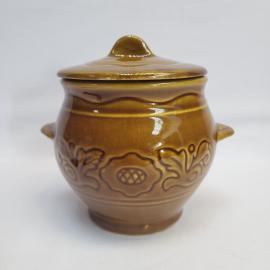 Горшок керамический винтажный, СССР. С крышкой, глазурованная керамика, Волгоград