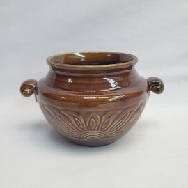 Горшок керамический винтажный, СССР. Коричневая глазурь, с декоративными ручками