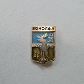 Значок СССР. Вологда, герб города, лось, ладья, 1147. Винтажный значек.