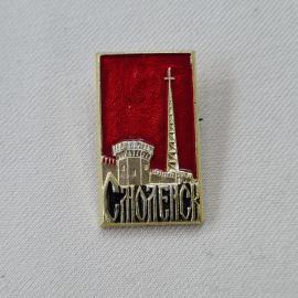 Значок СССР. Смоленск, башня крепости и телебашня, городская тематика. Винтажный значек.