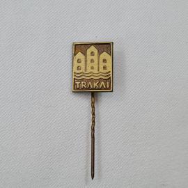 Значок СССР. Тракай, Литва, город, дома над волнами. Винтажный значек.