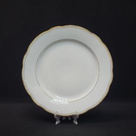 Тарелка винтажная, СССР. Фарфоровая, белая с золотистой каймой, Kahla, диаметр 24 см