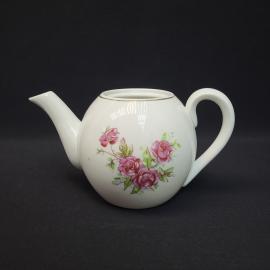 Чайник заварочный винтажный, СССР. Фарфоровый, с цветочным рисунком и золотистой каймой