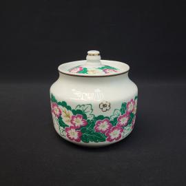 Сахарница винтажная, СССР. Фарфор, с крышкой, ЛФЗ, с цветочным декором розового цвета