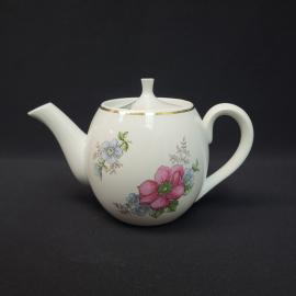 Чайник заварочный винтажный, СССР. Фарфор, с крышкой, белый с цветочным рисунком и позолотой
