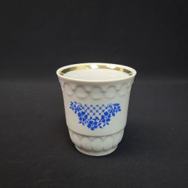 Стакан винтажный, СССР. Молочное стекло, синие цветы и золотистая кайма