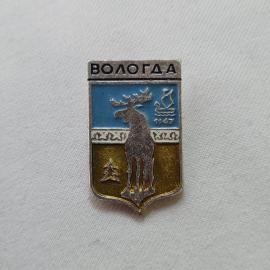 Значок СССР. Вологда, герб города, лось, ладья, 1147. Винтажный значек.