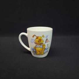 Кружка винтажная, СССР. Фарфор, детский рисунок с щенком и корабликом