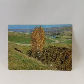 Открытка советская СССР. Околица Колотовки, сельский пейзаж с оврагом и рекой, Тургенев, винтаж