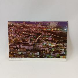 Открытка старинная. Nazareth by night, ночной городской вид Назарета, архитектура и панорама
