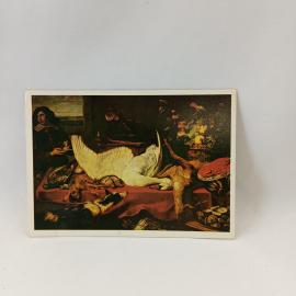 Открытка советская СССР. Живопись, натюрморт с лебедем, фламандская школа, музей Пушкина. винтаж