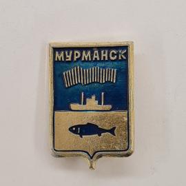 Значок СССР. Мурманск, корабль и рыба, город северного порта. Винтажный значек.