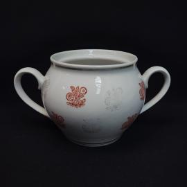 Сахарница винтажная, СССР. Фарфоровая с двумя ручками, белая с цветочным рисунком