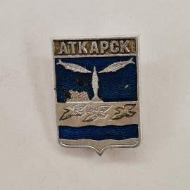 Значок СССР. Ангарск, птицы и река, городской герб Иркутская область, Сибирь. Винтажный значек.