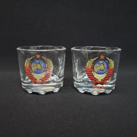 Стопки винтажные, СССР. Набор 2 шт., стекло, с гербом СССР и надписью СССР