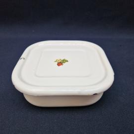 Масленка винтажная, СССР. Эмалированный металл, с крышкой, белая с цветочным рисунком