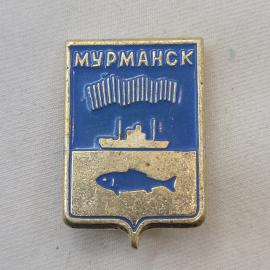 Значок СССР. Мурманск, корабль и рыба, северный город. Винтажный значек.