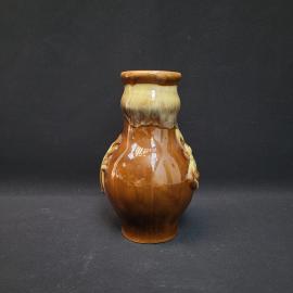 Ваза винтажная, СССР. Керамика, декоративная, коричневая глазурь с рельефным узором