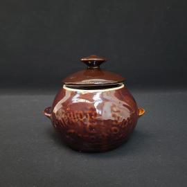 Горшочек керамический винтажный, СССР. С крышкой, коричневая глазурованная керамика
