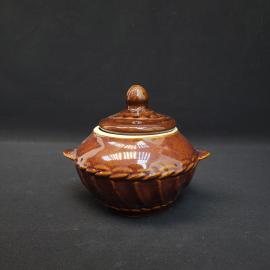 Сахарница винтажная, СССР. Керамика, коричневая глазурь, с крышкой и боковыми ручками
