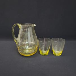 Набор для воды винтажный, СССР. Кувшин и 2 стакана из желтого стекла