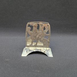 Салфетница винтажная, СССР. Пластик под мрамор, с декоративной вставкой с птицей