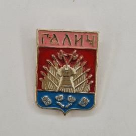 Значок СССР. Галич, герб города с топорами и барабанами. Винтажный значек.