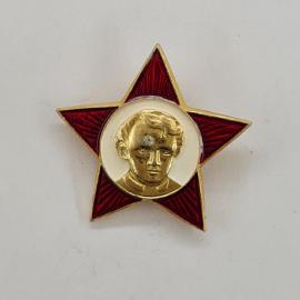 Значок СССР. Красная звезда, портрет юноши, пионерия. Винтажный значек.