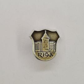 Значок СССР. Рига, городская архитектура, башня и здания. Винтажный значек.