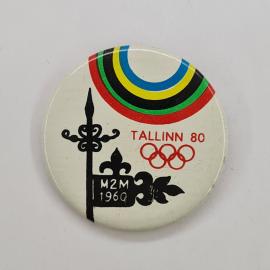 Значок СССР. Таллин 80, Олимпиада, кольца и флюгер, спорт, Эстония. Винтажный значек.