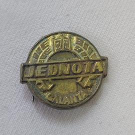 Значок СССР. Jednota, Сланица, городская тематика с домами. Винтажный значек.