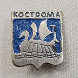 Значок СССР. Кострома, парусник на волнах, город Золотого кольца. Винтажный значек.