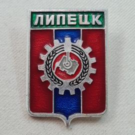 Значок СССР. Липецк, шестерня, колос, карта города, промышленность. Винтажный значек.