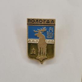 Значок СССР. Вологда, герб города с лосем, ладьей, елью и датой 1147. Винтажный значек.