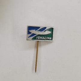 Значок с самолетом, надпись Ignalina. Винтажный значок авиации.