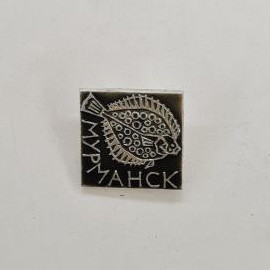 Мурманск - рыба. Винтажный значок с изображением морской рыбы.