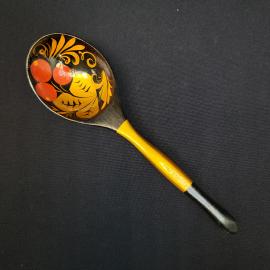 Ложка деревянная винтажная, СССР. Роспись под хохлому, сувенирная кухонная утварь