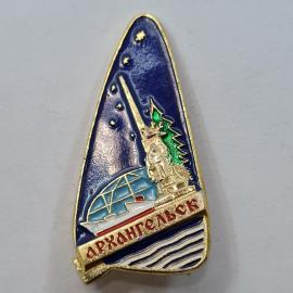 Значок СССР. Архангельск, парусник, памятник, северный город у моря. Винтажный значек.