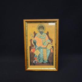 Икона винтажная, СССР. Святой Спиридон, настенное изображение в деревянной раме под стеклом