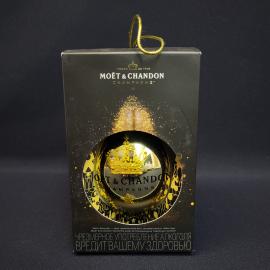 Игрушка елочная винтажная, СССР. Стеклянный шар золотистый, в коробке Moet and Chandon