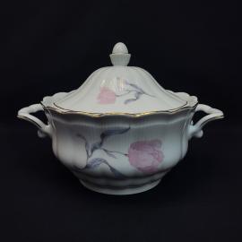 Супница винтажная, СССР. Фарфор, с крышкой и ручками, цветочный декор, Walbrzych