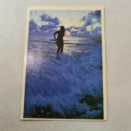 Карманный календарик 1991. Летний пейзаж с девушкой на берегу моря. Календарь винтажный