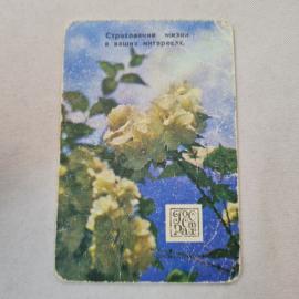 Карманный календарик 1980. Цветы на фоне неба, надписи о страховании жизни. Календарь винтажный