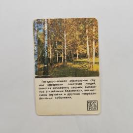 Карманный календарик 1980. Лесной пейзаж с берёзами. Календарь винтажный