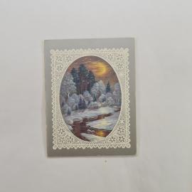 Карманный календарик 1987. Зимний пейзаж с рекой и лесом. Календарь винтажный